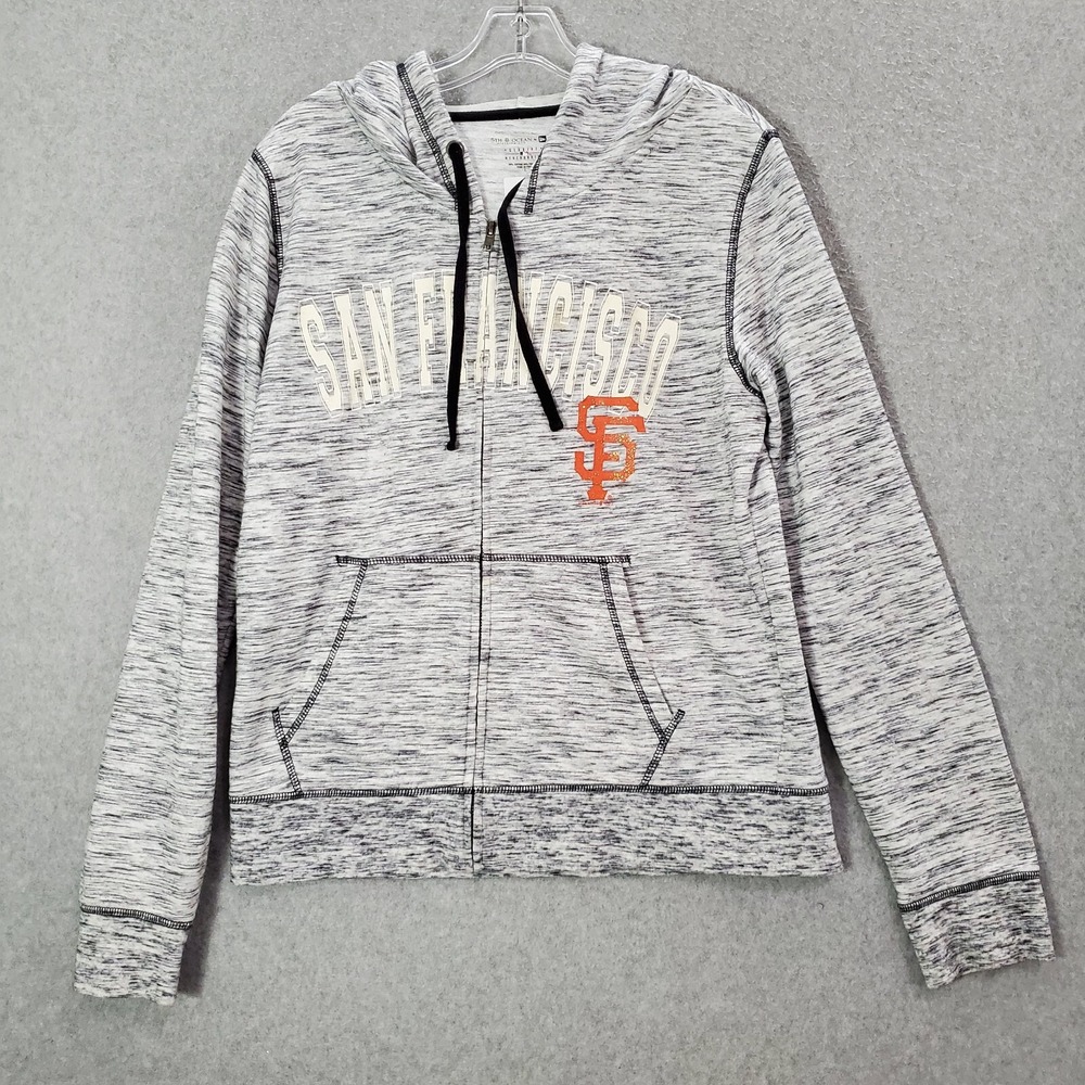 San Francisco Giants Women Sweatshirt L Gray Terry Hoodie Pockets Full Zip READ